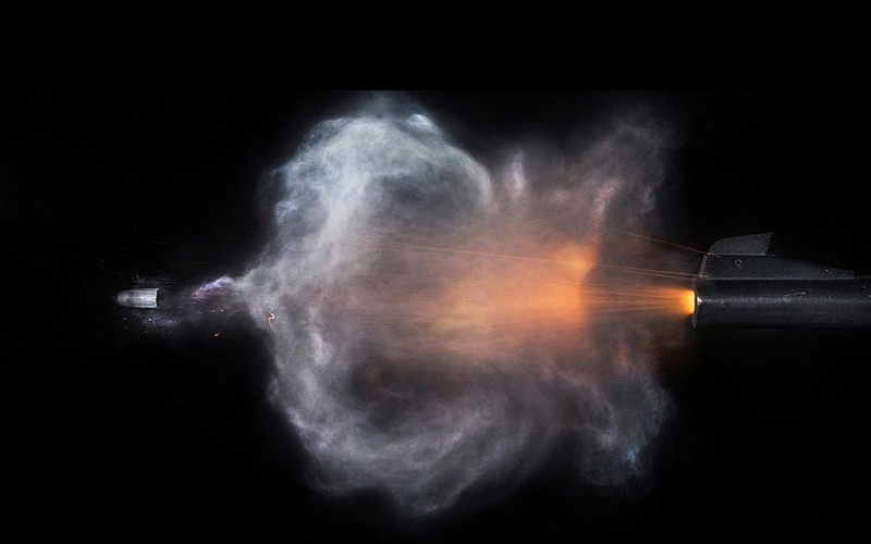 Bullet leaving the muzzle of a gun