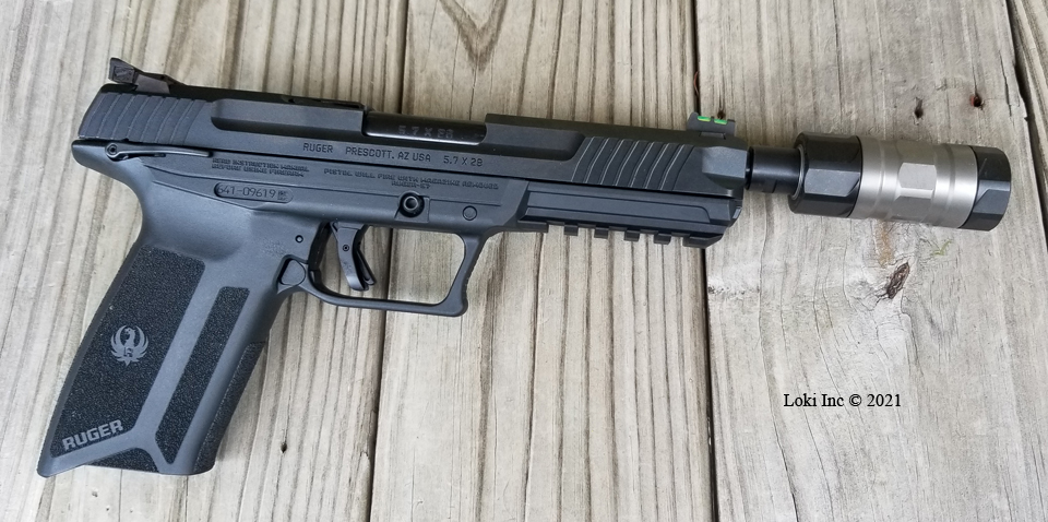 Ruger-5.7 with SilencerCo Switchback short version installed